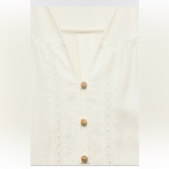 Zara long sleeve lace insert shirt embroidered blouse size Large, cotton blend - Picture 6 of 7